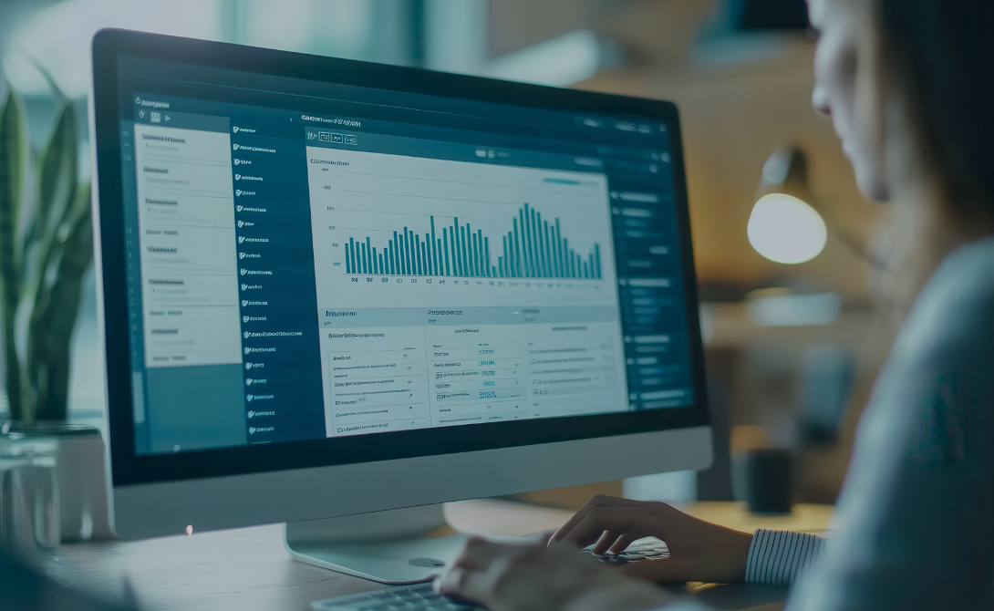 User interacting with HR software Loga on desktop – visualizing workforce analytics and employee data management
