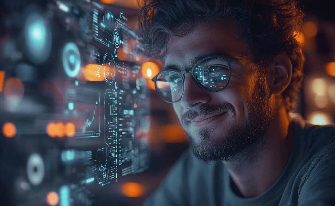 IT specialist visualizing system connections – representing modern middleware-based system integration for scalable IT architectures.