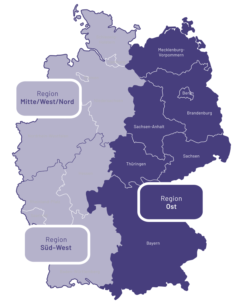 Deutschlandkarte mit der hervorgehobenen Region Ost