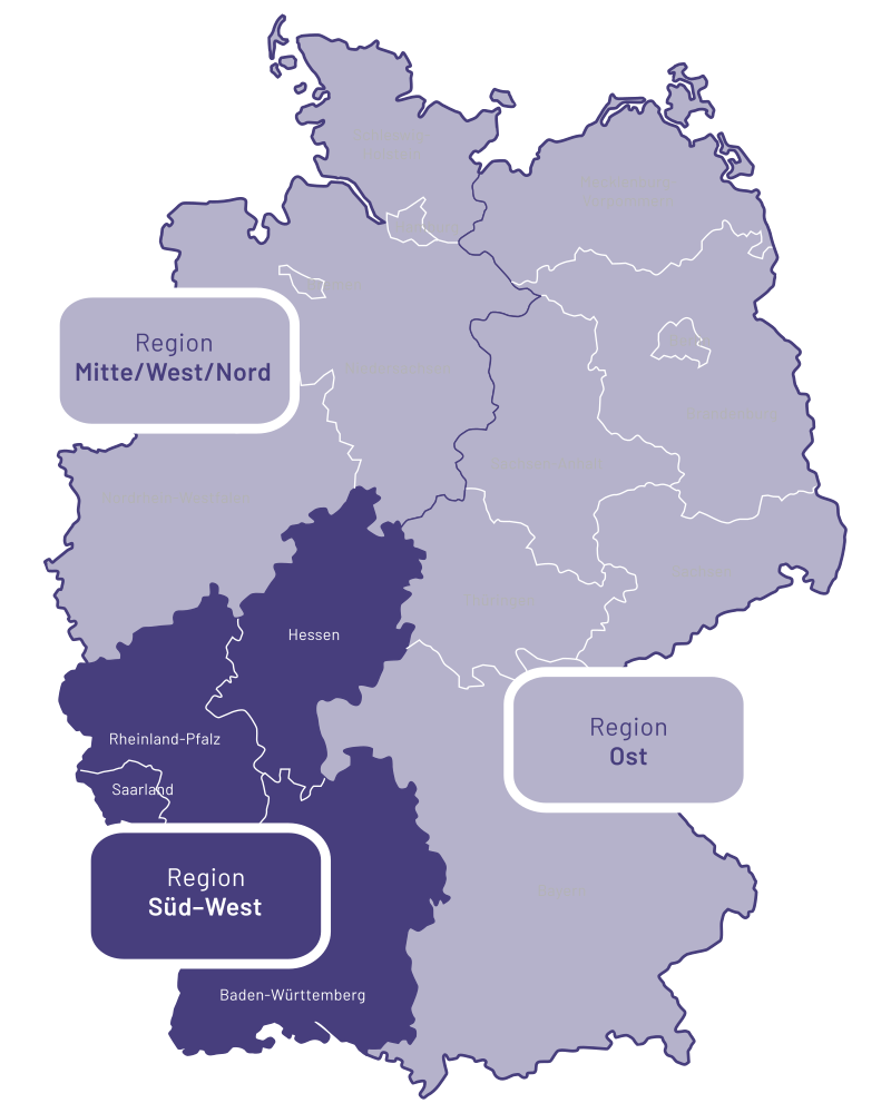 Deutschlandkarte mit der hervorgehobenen Region Süd-West